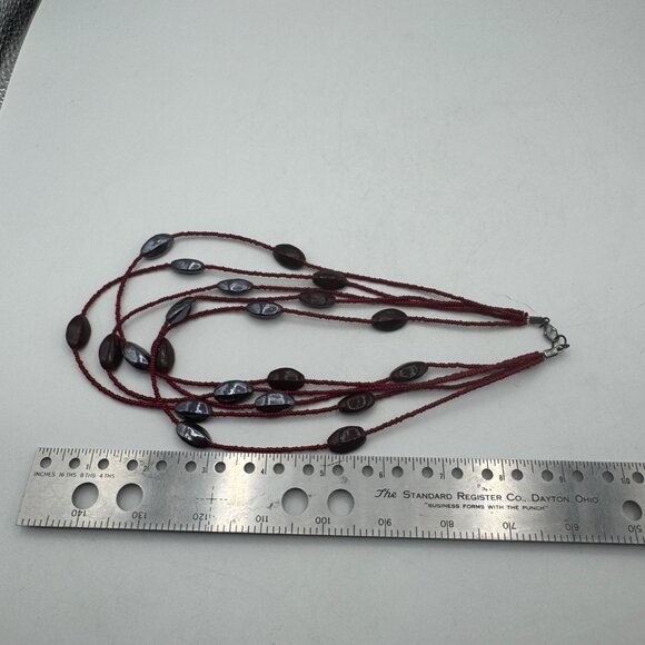 Multi-Strand Red Beaded Necklace with Oval Iridescent Glass Beads - Picture 8 of 8